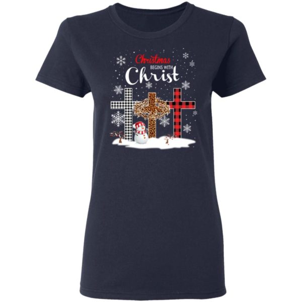 Snowman Christmas Begins With Christ Christmas Shirt Ladies T-Shirt Navy S