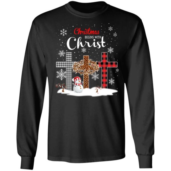 Snowman Christmas Begins With Christ Christmas Shirt Long Sleeve Black S