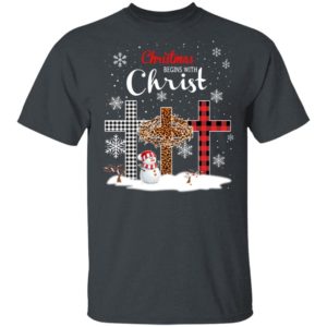 Snowman Christmas Begins With Christ Christmas Shirt Unisex T-Shirt Dark Heather S