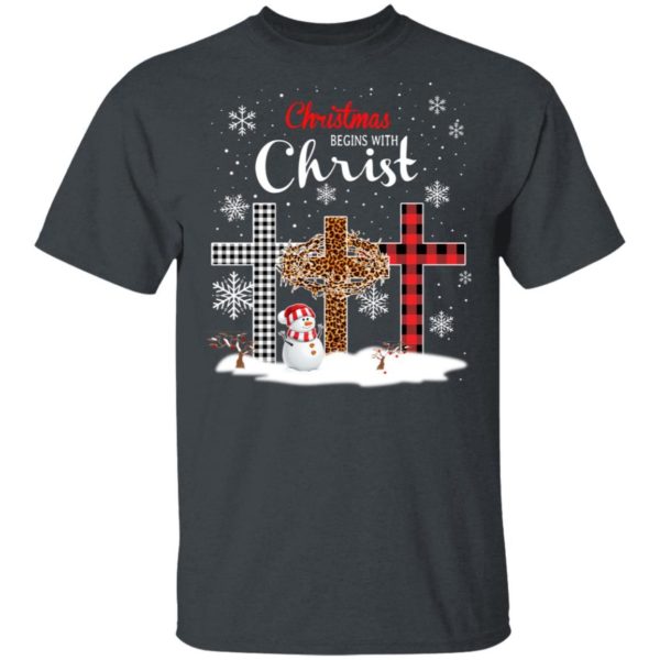 Snowman Christmas Begins With Christ Christmas Shirt Unisex T-Shirt Dark Heather S