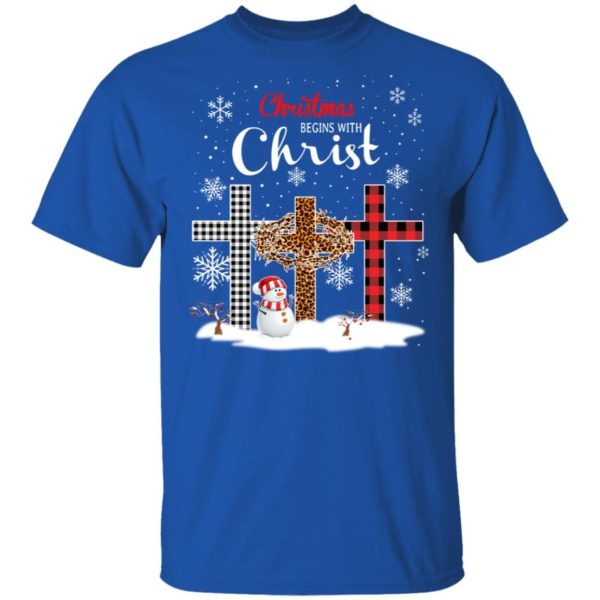 Snowman Christmas Begins With Christ Christmas Shirt Unisex T-Shirt Royal S