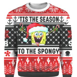 SpongeBob Tip The Season To The Spongy Christmas Sweater AOP Sweater Red S