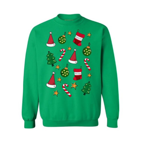 Stocking And Candy Cane Pattern Christmas Sweatshirt Sweatshirt Green S