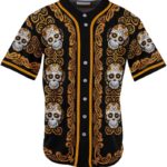 Sugar Skull Pattern Baseball Jersey Orange XS