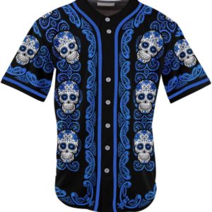 Sugar Skull Pattern Baseball Jersey Royal XS