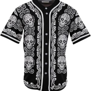 Sugar Skull Pattern Baseball Jersey White XS