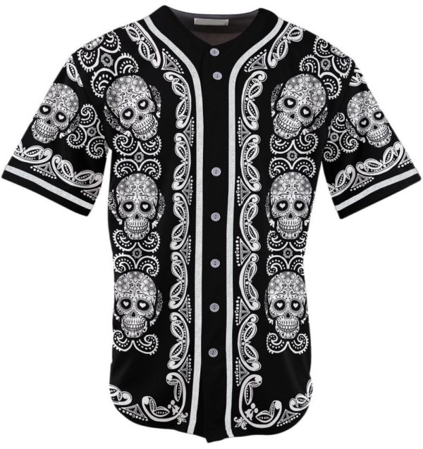 Sugar Skull Pattern Baseball Jersey White XS