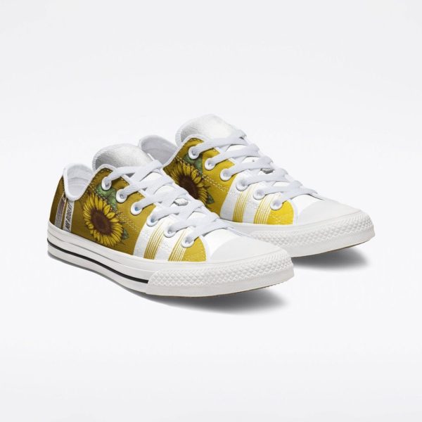 Sunflower Custom Name White Canvas Shoes Men & Women product photo 1