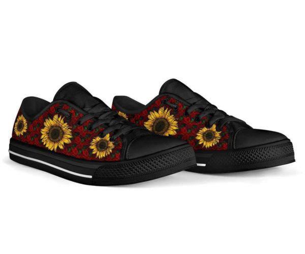 Sunflower Rose Black Low Top Canvas Shoes Men & Women product photo 1