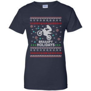 Superman Braaapy Holidays Dirt Bike Christmas Shirt Ladies T-Shirt Navy S