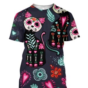 Tattoo Black Cat Cute Pattern Cat All Over Print 3D Shirt 3D T-Shirt Pink S