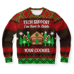 Tech Support I'm Here To Delete Your Cookie Gingerbread House Christmas Sweater AOP Sweater Black S