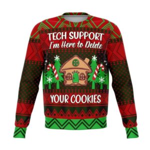 Tech Support I'm Here To Delete Your Cookies Gingerbread House Christmas Sweater AOP Sweater Red S