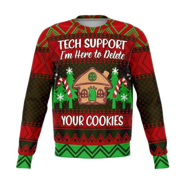 Tech Support I'm Here To Delete Your Cookies Gingerbread House Christmas Sweater AOP Sweater Red S