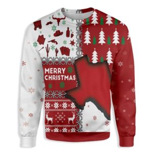 Texas Merry Christmas Texas Map Christmas Sweater AOP Sweater Red S