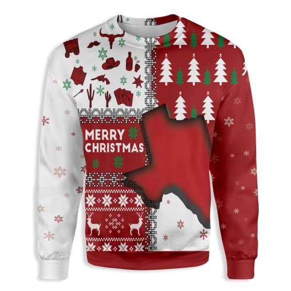 Texas Merry Christmas Texas Map Christmas Sweater AOP Sweater Red S