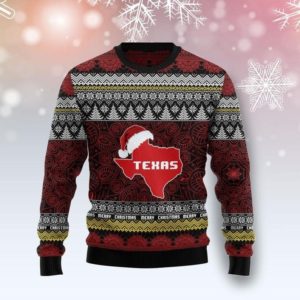 Texas Ugly Santa Hat Merry Christmas Sweater AOP Sweater Maroon S