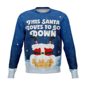 This Santa Loves To Go Down Christmas Sweater AOP Sweater Blue S