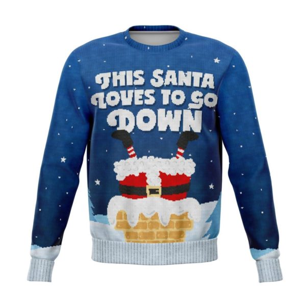 This Santa Loves To Go Down Christmas Sweater AOP Sweater Blue S