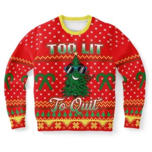 Too Lit To Quit Ugly Christmas Tree Sweater AOP Sweater Red S
