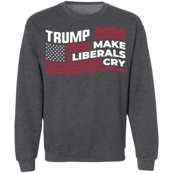 Trump 2024 Make Liberals Cry American Flag Christmas Shirt Sweatshirt Dark Heather S