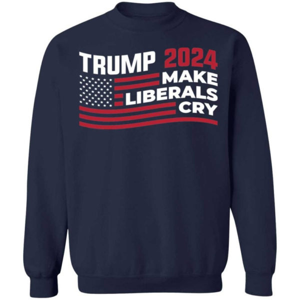 Trump 2024 Make Liberals Cry American Flag Christmas Shirt Sweatshirt Navy S