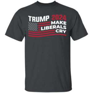 Trump 2024 Make Liberals Cry American Flag Christmas Shirt Unisex T-Shirt Dark Heather S