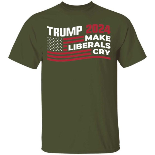 Trump 2024 Make Liberals Cry American Flag Christmas Shirt Unisex T-Shirt Military Green S