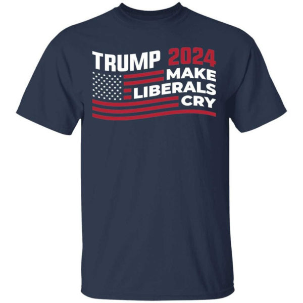 Trump 2024 Make Liberals Cry American Flag Christmas Shirt Unisex T-Shirt Navy S