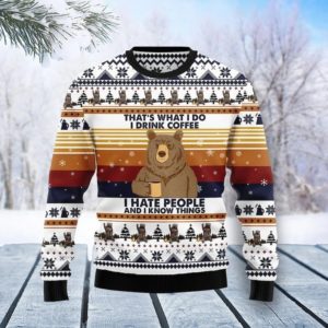 Ugly Bear Coffee I hate People Christmas Sweater AOP Sweater Navy S