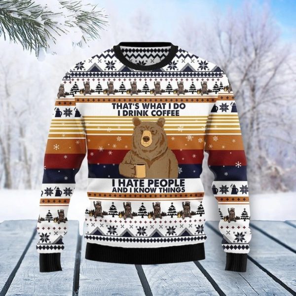 Ugly Bear Coffee I hate People Christmas Sweater AOP Sweater Navy S