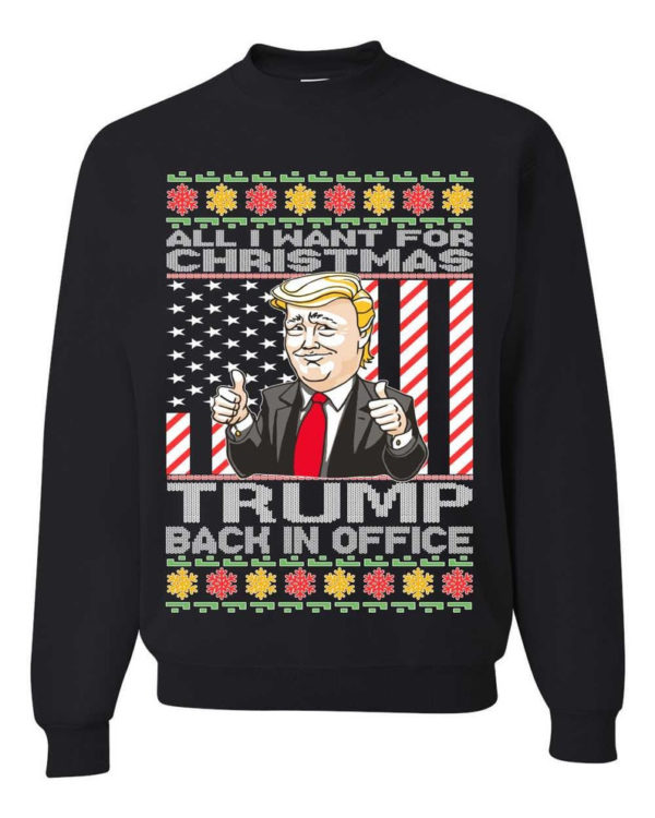 Ugly Christmas All I Want For Christmas is Trump Back In Office Christmas Sweatshirt Sweatshirt Black S