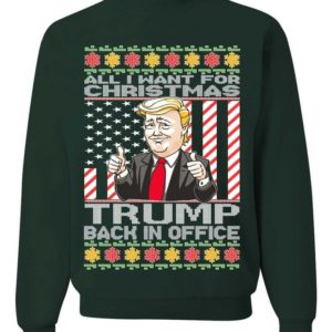 Ugly Christmas All I Want For Christmas is Trump Back In Office Christmas Sweatshirt Sweatshirt Forest Green S