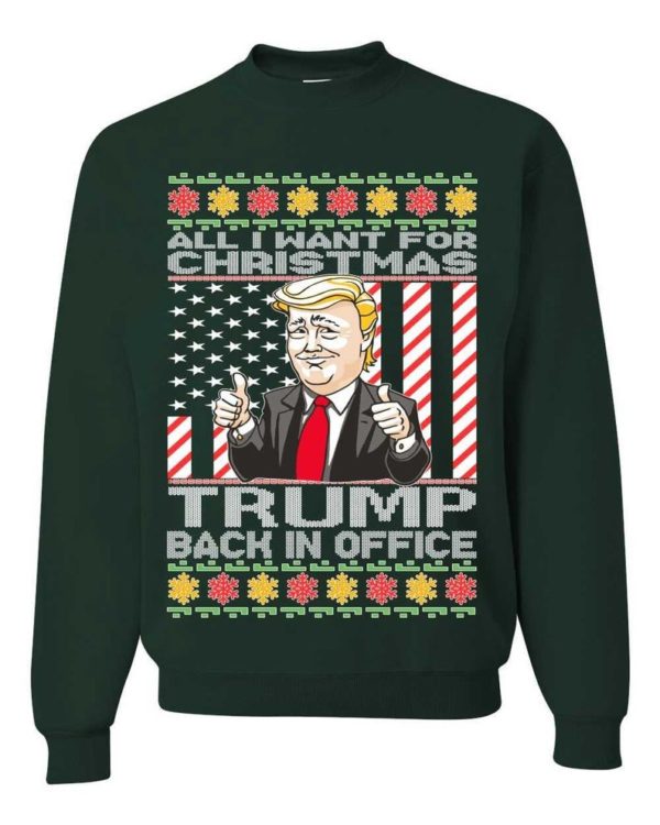 Ugly Christmas All I Want For Christmas is Trump Back In Office Christmas Sweatshirt Sweatshirt Forest Green S