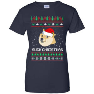 Ugly Doge Such Christmas Doge Santa Christmas T-shirt Hoodie Ladies T-Shirt Navy S