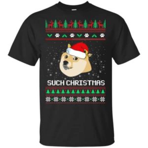 Ugly Doge Such Christmas Doge Santa Christmas T-shirt Hoodie Unisex T-Shirt Black S