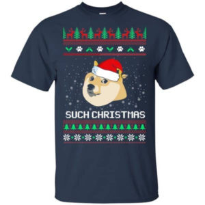 Ugly Doge Such Christmas Doge Santa Christmas T-shirt Hoodie Unisex T-Shirt Navy S