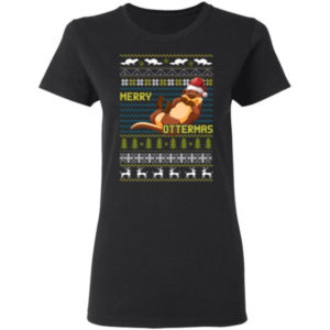 Ugly Otter Merry Ottermas Christmas Shirt Ladies T-Shirt Black S
