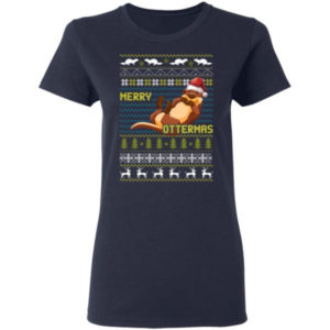 Ugly Otter Merry Ottermas Christmas Shirt Ladies T-Shirt Navy S