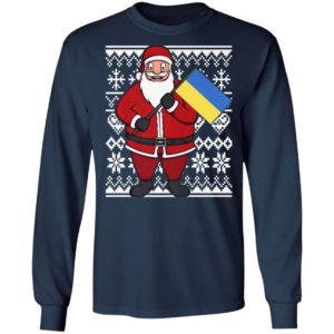 Ukraine Flag Santa Ukrainian Christmas Shirt Long Sleeve Navy S