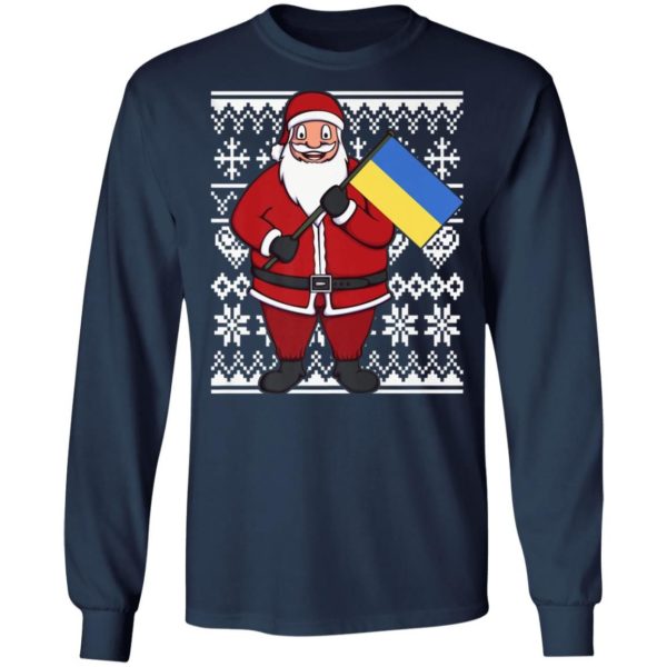 Ukraine Flag Santa Ukrainian Christmas Shirt Long Sleeve Navy S