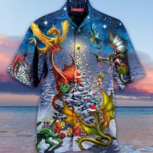 Winding Dragon Love Dragon Santa Christmas Gift Hawaii Shirt Short-Sleeve Hawaiian Shirt Blue S