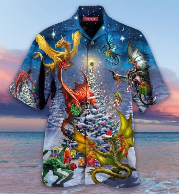 Winding Dragon Love Dragon Santa Christmas Gift Hawaii Shirt Short-Sleeve Hawaiian Shirt Blue S