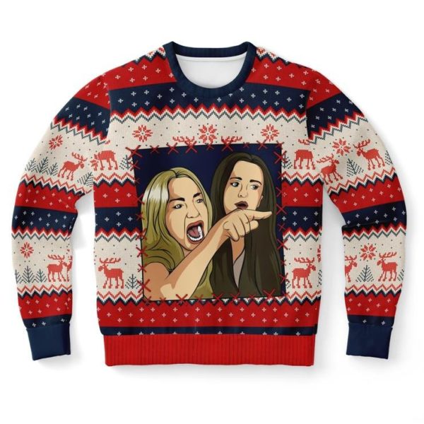 Woman Yells At Cat Christmas Sweater AOP Sweater Red S