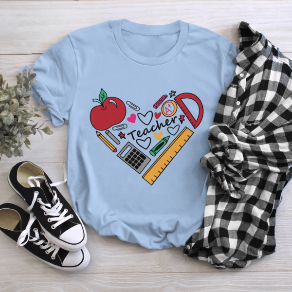 Teach Love Inspire, Teacher Tools Hear Back To School, First Grade Teacher Shirt Product Photo