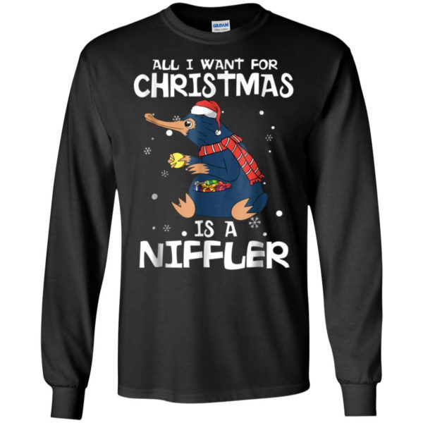 All I Want For Christmas Is A Niffler Christmas Shirt Long Sleeve Black S