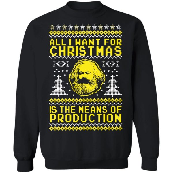 All I Want For Christmas Is The Means Of Production Karl Marx Christmas Sweatshirt Crewneck Pullover Sweatshirt Black S