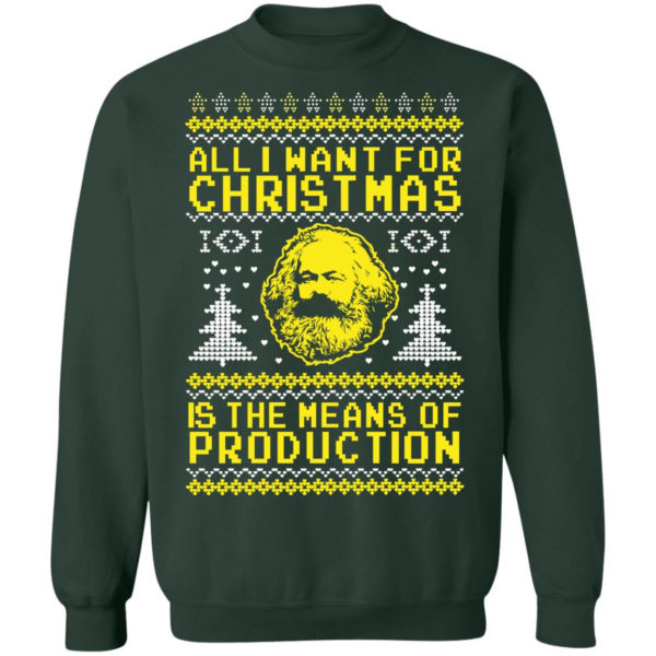 All I Want For Christmas Is The Means Of Production Karl Marx Christmas Sweatshirt Crewneck Pullover Sweatshirt Forest Green S