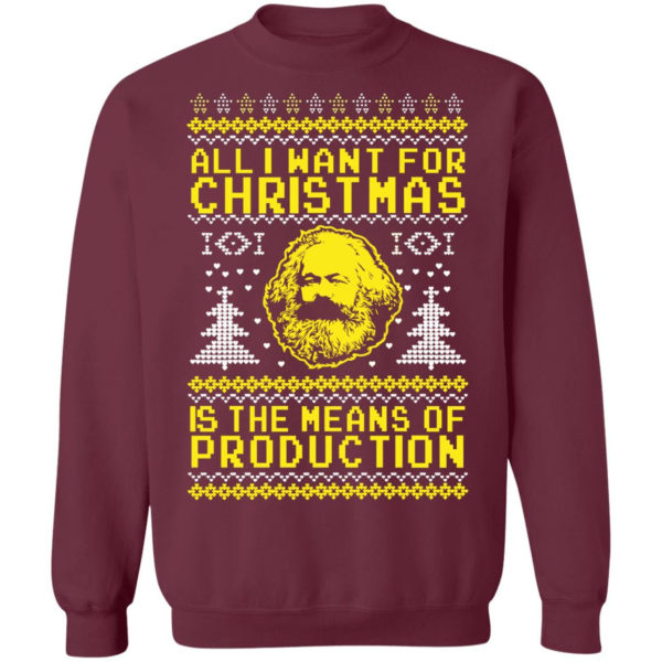 All I Want For Christmas Is The Means Of Production Karl Marx Christmas Sweatshirt Crewneck Pullover Sweatshirt Maroon S