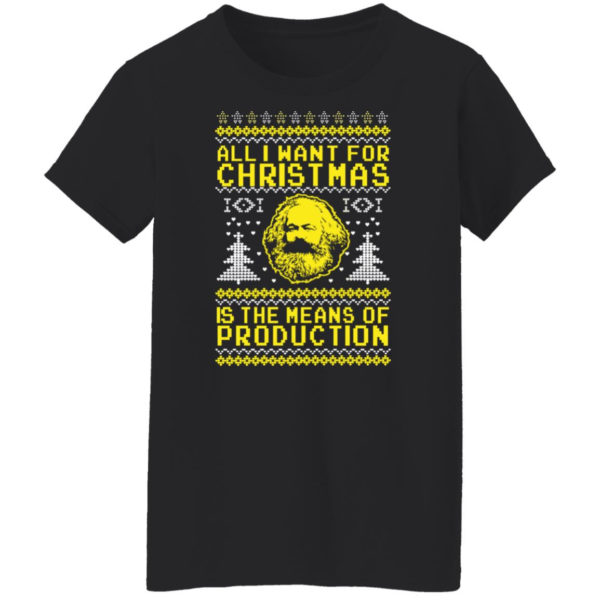 All I Want For Christmas Is The Means Of Production Karl Marx Christmas Sweatshirt Ladies T-Shirt Black S